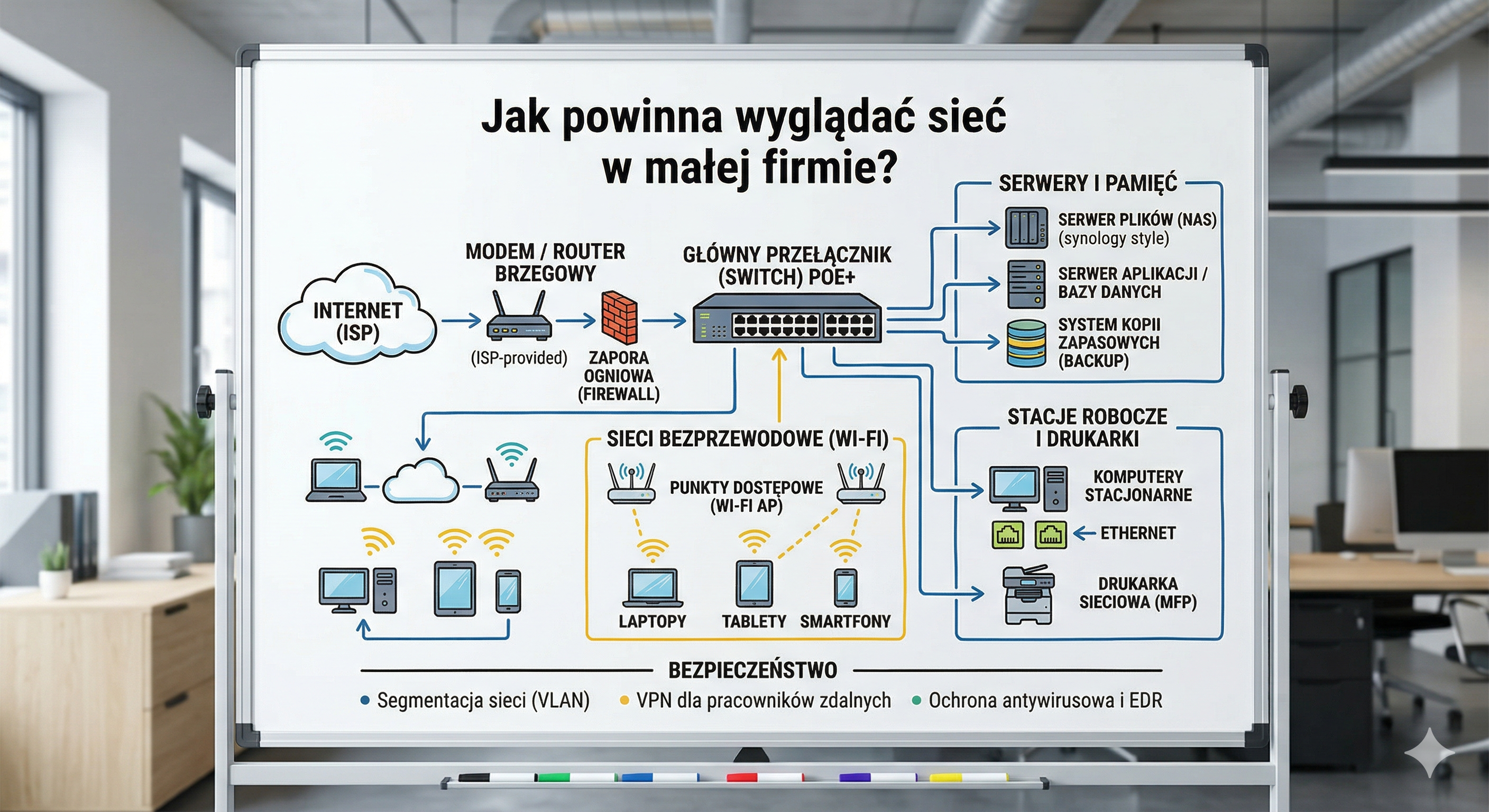 Jak powinna wyglądać sieć w małej firmie? Przykład poprawnej infrastruktury IT